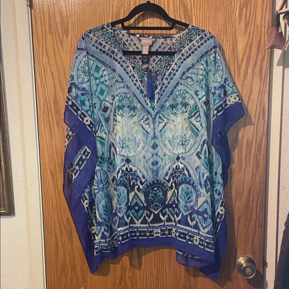 Chico's Blue and Purple Geometric Blouse